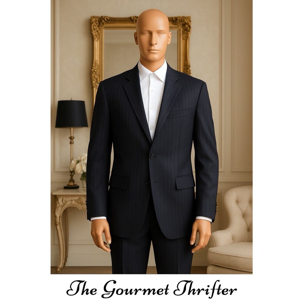 Giorgio Fiorelli Black Pinstripe Blazer Jacket Men’s 44R Super Fine Textile